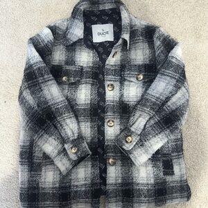 Ducie London Plaid Shacket M/L Black White Wool Blend Coat